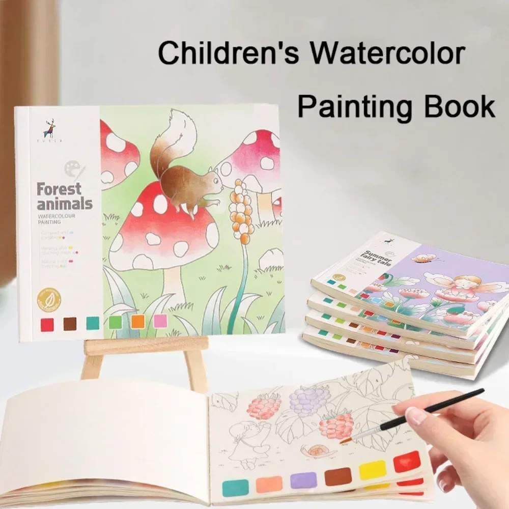 20Sheets Creative Watercolor Painting Book for Kids Fairy Tale Animal Flowers Gouache Graffiti Drawing Children DIY Gift