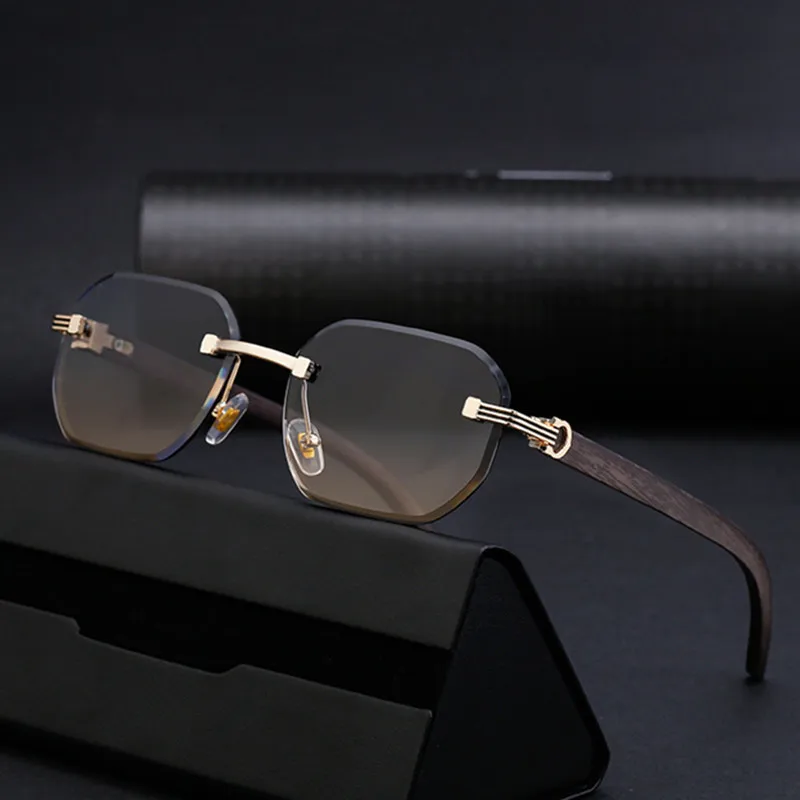 Gafas de sol cuadradas Vintage sin montura para hombre, marca de lujo 20225, gafas Punk sin marco a la moda UV400, gafas graduadas antiluz azul