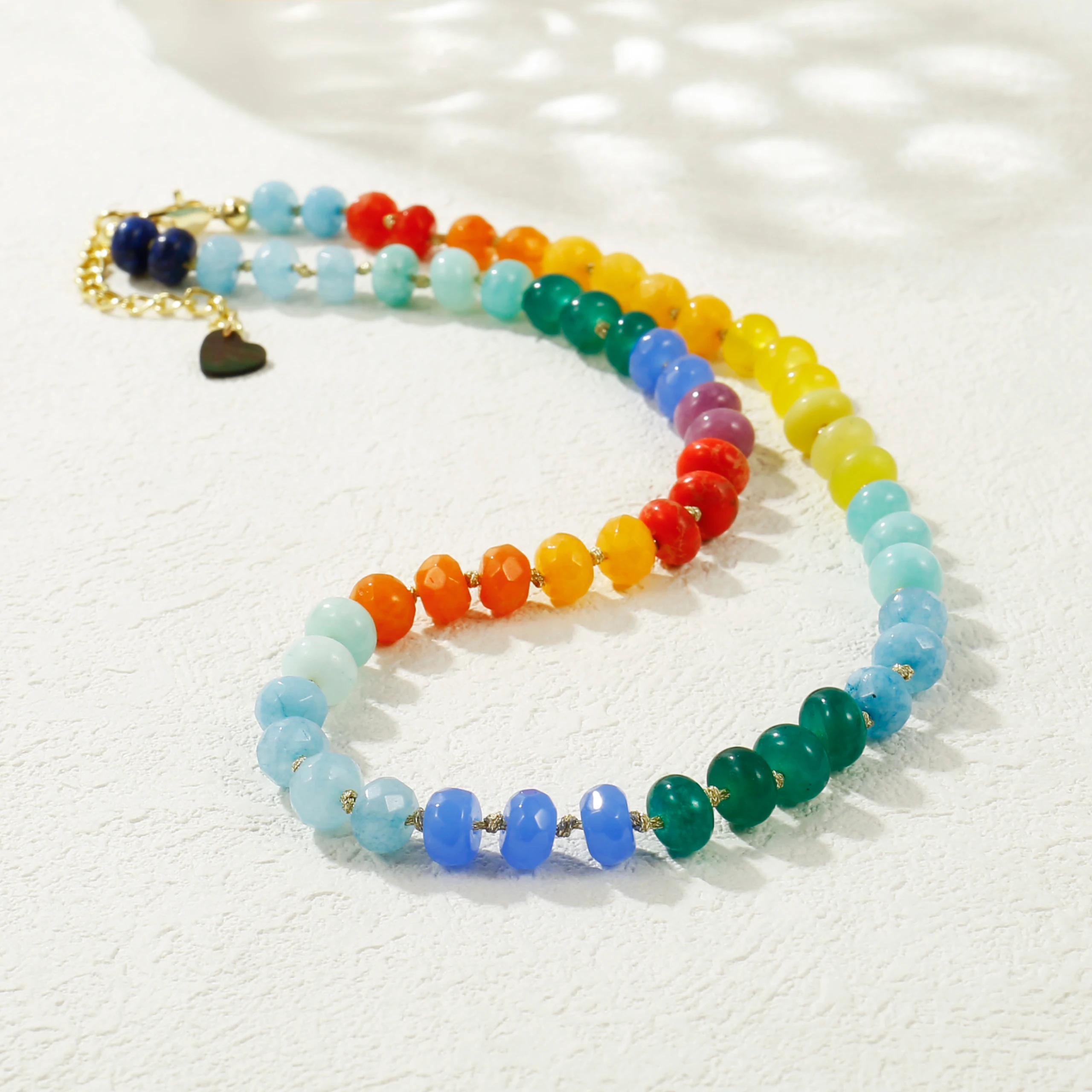 Badu Colorful Natural Stone Beaded Necklaces for Women Rainbow Gemstone Necklace Summer Beach Fashion Jewelry Gifts Waterproof