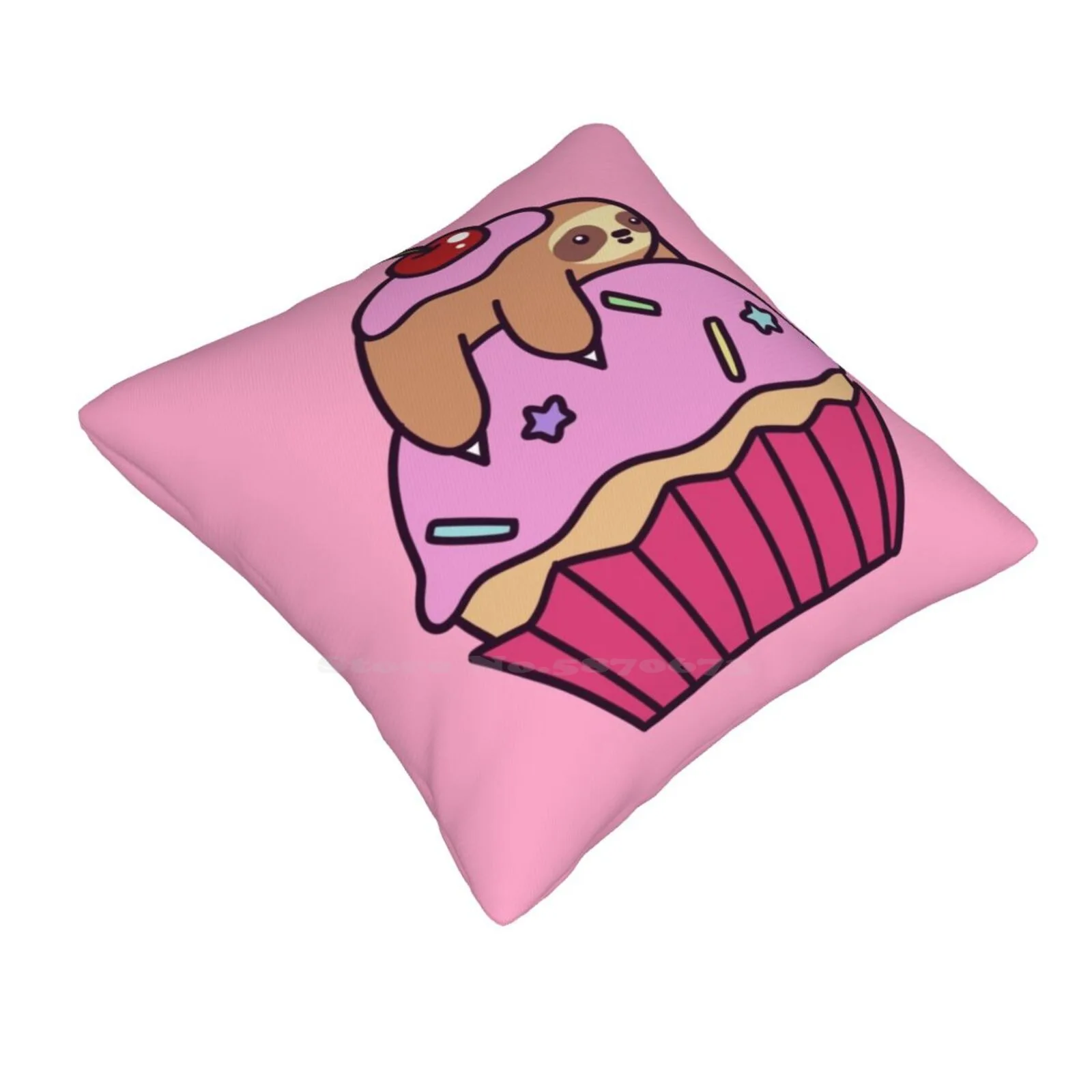 Cupcake Sloth Home Sofa Car Cushion Cover Pillowcase Sloths Animals Pastry Food Frosting Cupcakes Stars Sprinkles Fruits Cherry