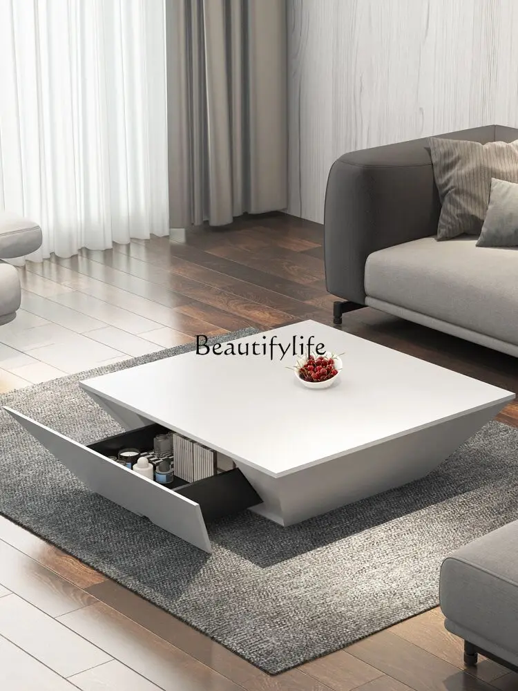 Modern Simple Coffee Table Shaped Black Oak Grain Square Table