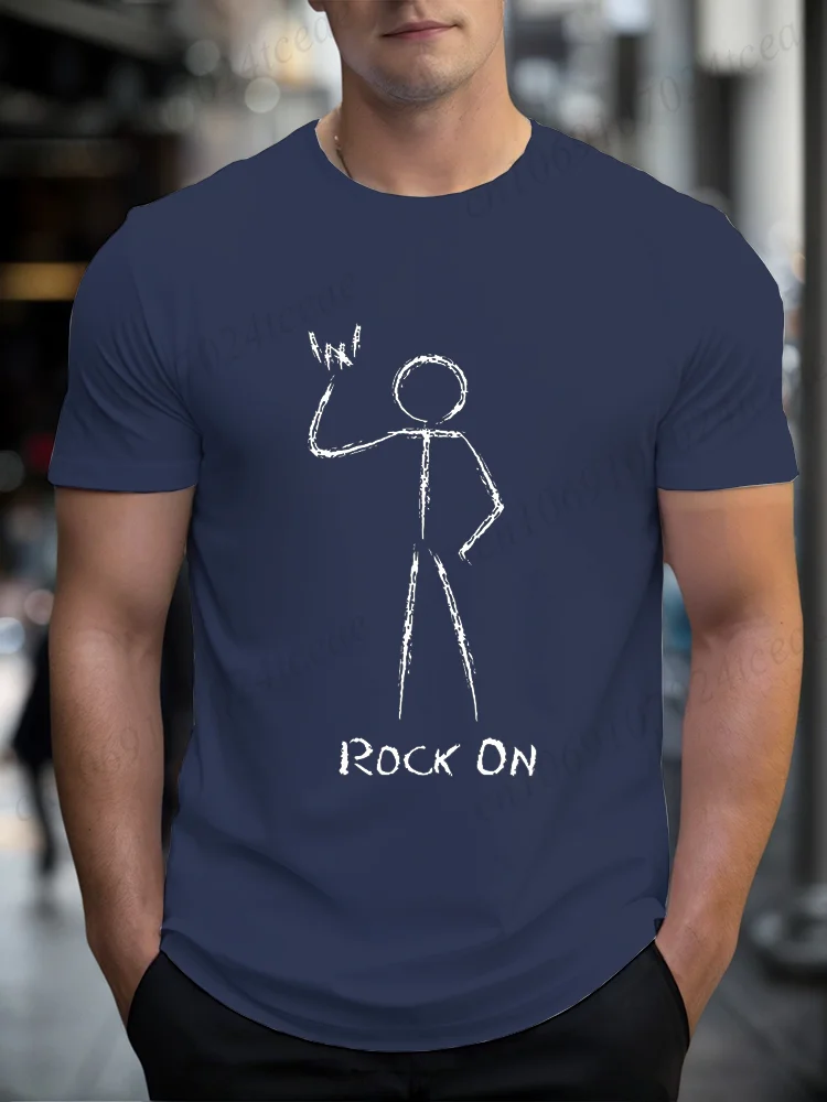 

Rock on Printed Men's T-Shirt, Soft & Breathable Round Neck Short Sleeve Tee, Unisex Funny Style T-Shirts, Music Lover Tshirts
