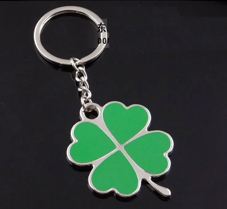Stainless High Quality Green Leaf Keychain Fashion Creative Beautiful Four Clover Steel Lucky Key Chain Jewelry Keyring
