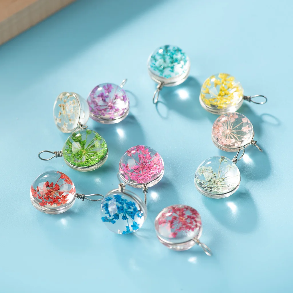 15-16mm#5pcs Iron Wire Glass Ball And Flowers Crystal Not Wooden  For DIY Earrings Bracelet Necklace Jewelry Making Beads #IZ303