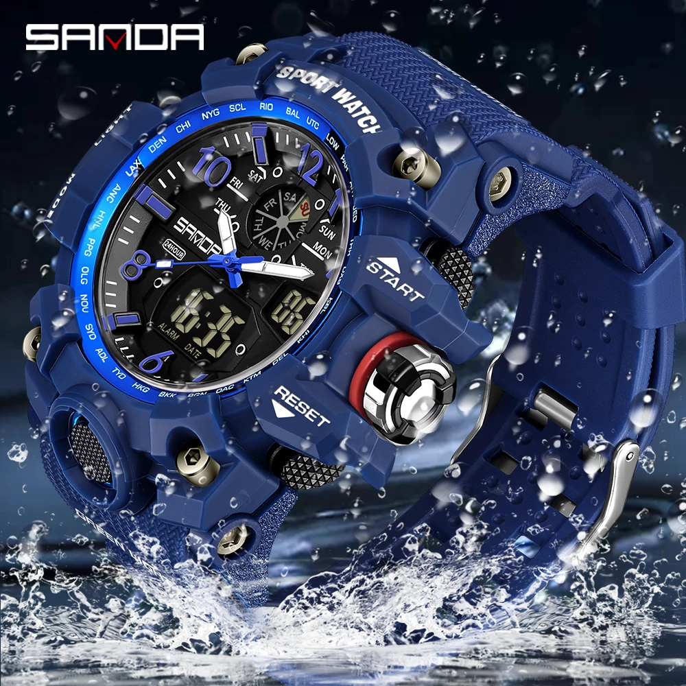 SANDA Top Brand Sports Men\'s Watches Military Quartz Watch Man Waterproof Wristwatch for Men Clock shock relogios masculino 3169