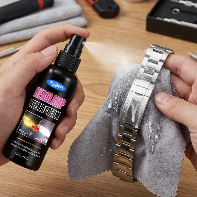 50ml Glas-Polier- und Reparaturlösung Geeignet für Uhrenarmbänder/Autoscheinwerfer Entfernt Rostflecken und Fett Reinigungswerkzeug