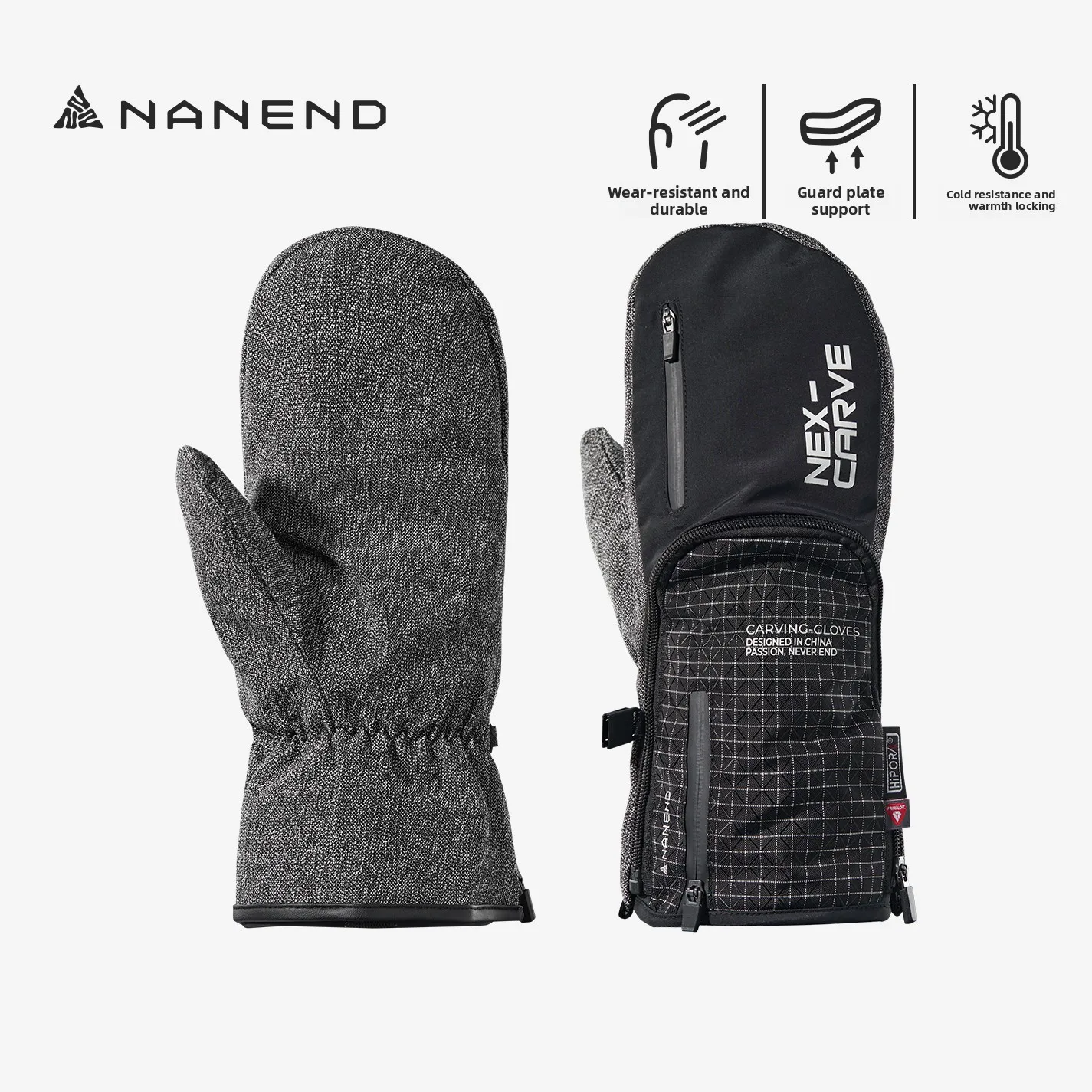 

NANEND 2025 ski gloves men's exchangeable shell professional wear-resistant engraved slip built-in protective board gloves women