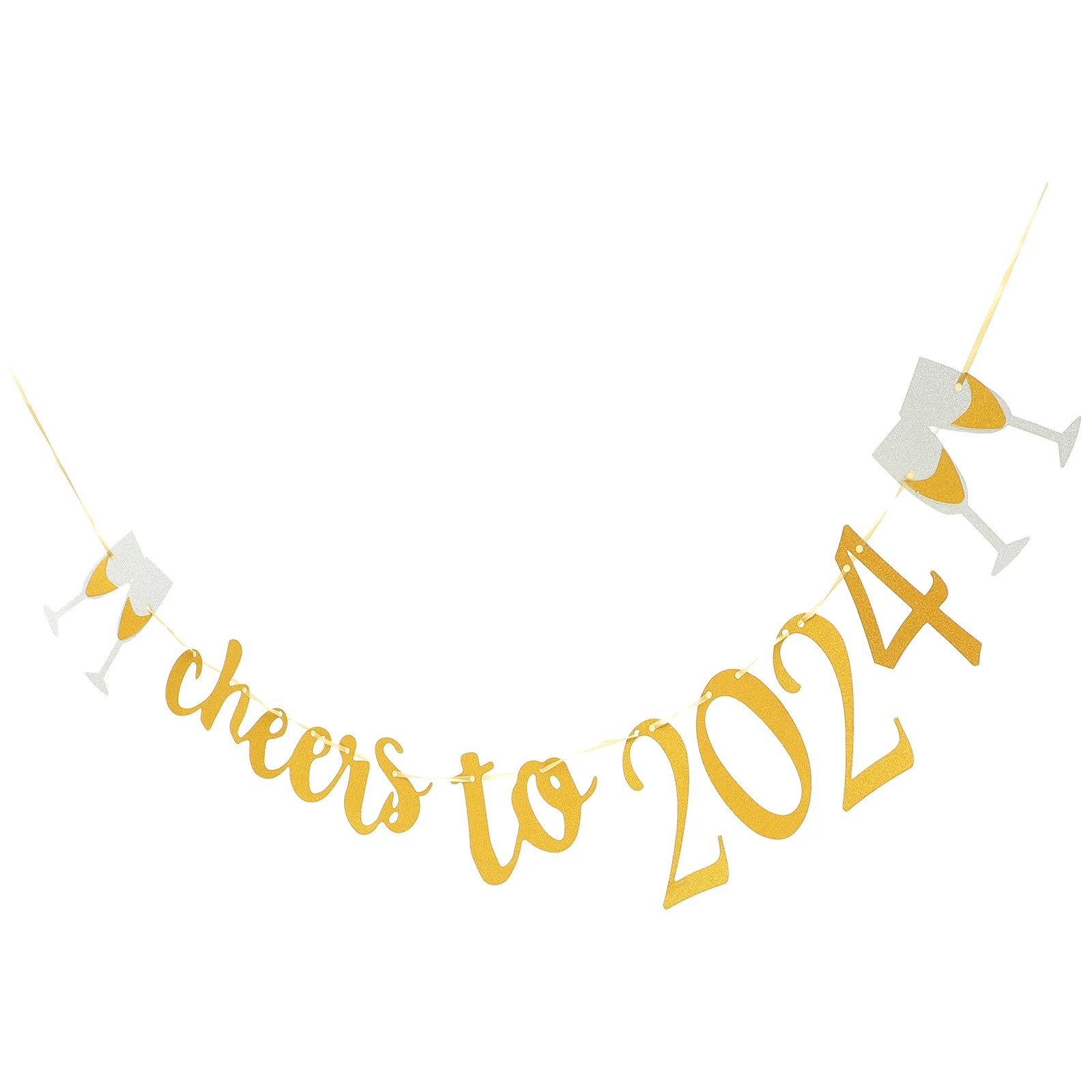 

New Year Latte Banner Vintage Decor Hanging Paper Happy Decorations 2024 Party Flash Celebrating Flag