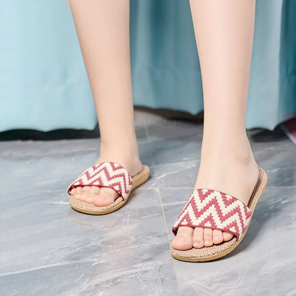 العرقية نمط الكتان شريط النعال لينة امتصاص العرق الكتان الشرائح الصنادل عدم الانزلاق الأحذية المرقعة نعال مسطحة داخلي #3