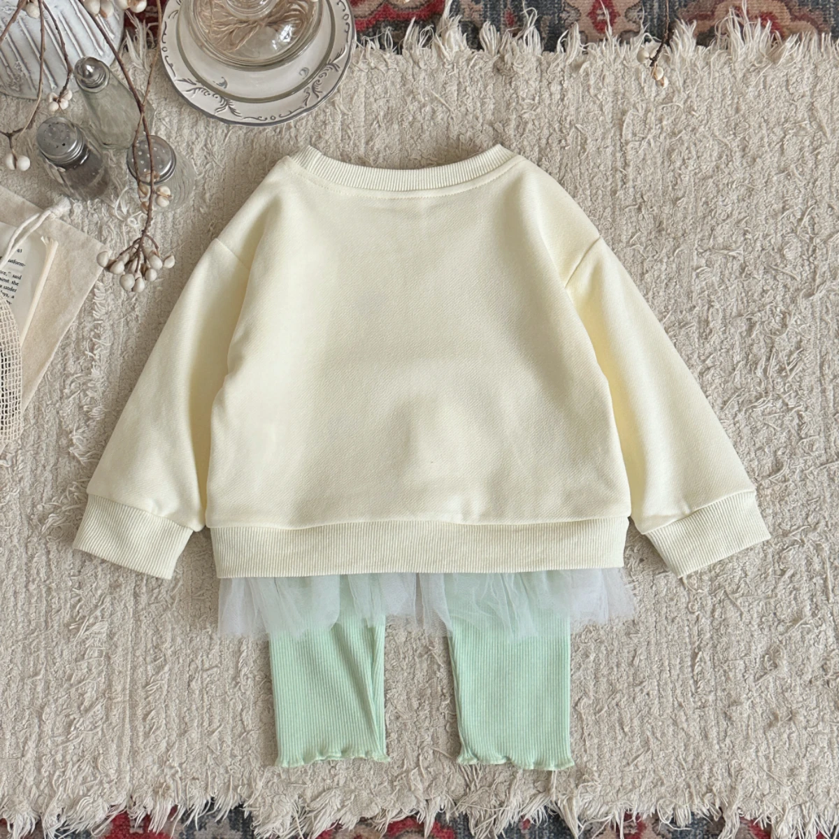 Cotton Baby Girl Letter Print Flower Embroidery Lace Hem Sweatshirt Elastic Pants Clothes Sweet and Fresh Fall Outfits