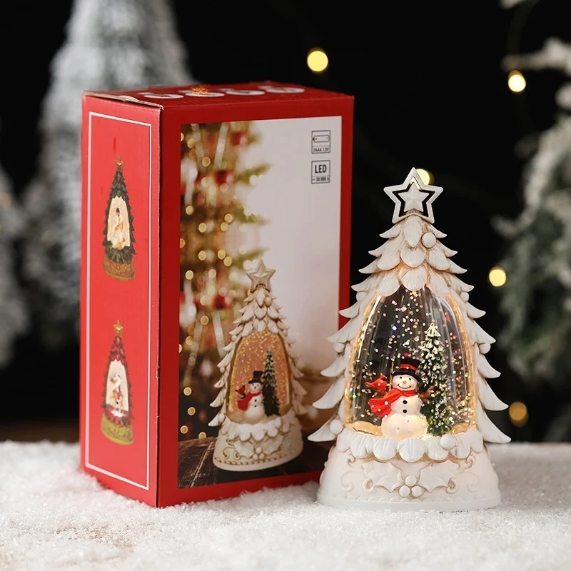Christmas LED Night Light Stanta Claus Snowman Lantern Lamp Xmas Tree Ornaments Hanging Light for New Year Party Decor