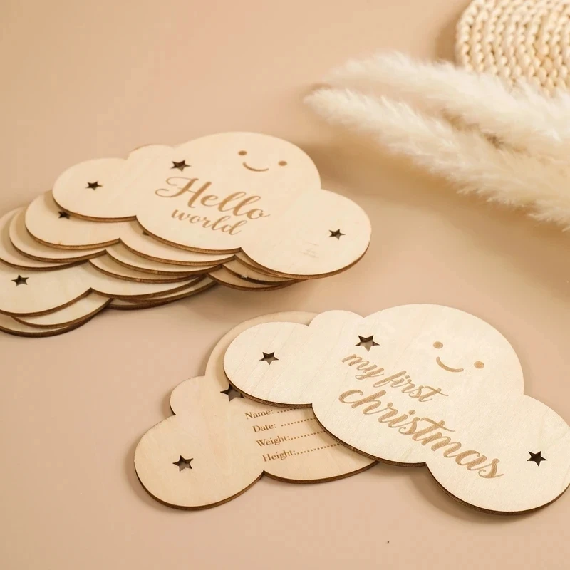 8pc/set Wooden Baby Milestone Card Newborn Cute Cloud Shape Photography Props Accessories Monthly Card Sticker Newborn Gift