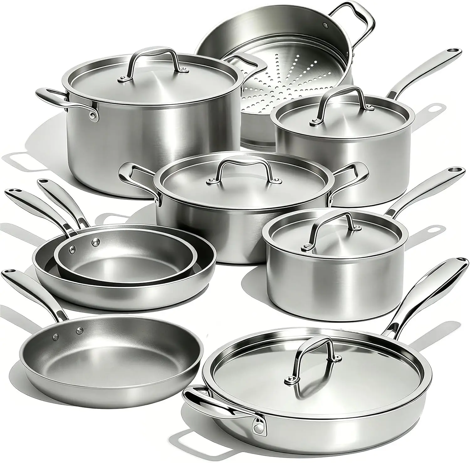 Stainless Steel Cookware Set 5 Ply 14 Piece Induction Pots Pans Heavy Chef Quality Oven Safe Professional Kitchen Appliances PFO