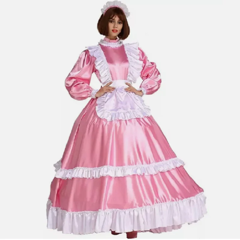 Gothic Loli Mädchen Dienstmädchen Sisi rosa Satinkleid Cosplay Kostüm CD/TV Anpassung