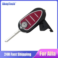 Okeytech 3 Buttons Car Remote Control Flip Folding Key Shell Case Cover For Alfa Romeo Mito Giulietta 159 GTA Red Rubber Key Pad