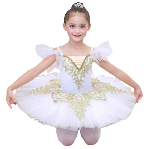 Tutú de Ballet profesional del lago de los cisnes blancos, plato para niñas, tutú de panqueque, vestido de fiesta de bailarina, traje de baile de Ballet para niños