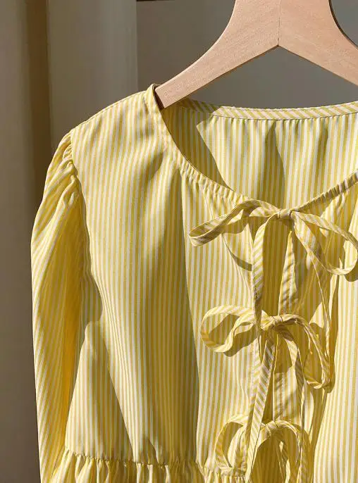 Spring Latest Hot Selling Casual Long Sleeved Shirt, Lace Up Multifunctional Striped Shirt, New Women's Top for Autumn 2025