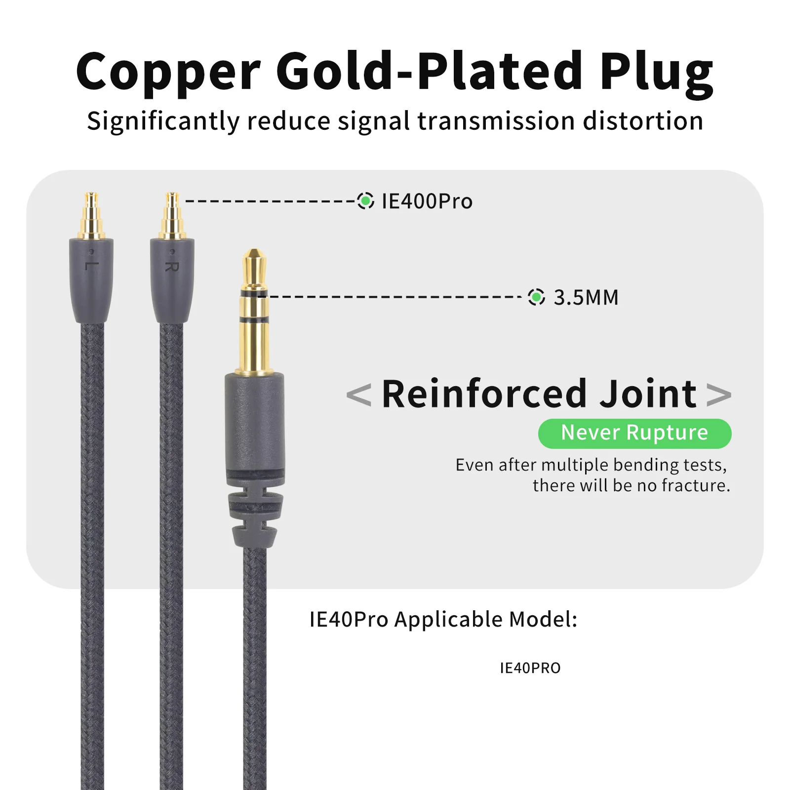 OKCSC IE40 PRO Earphones Cable HIFI Audio Cable for Sennheiser IE40 PRO 3.5mm Oxygen Free Copper Gold-plated Plug Earbuts Cable