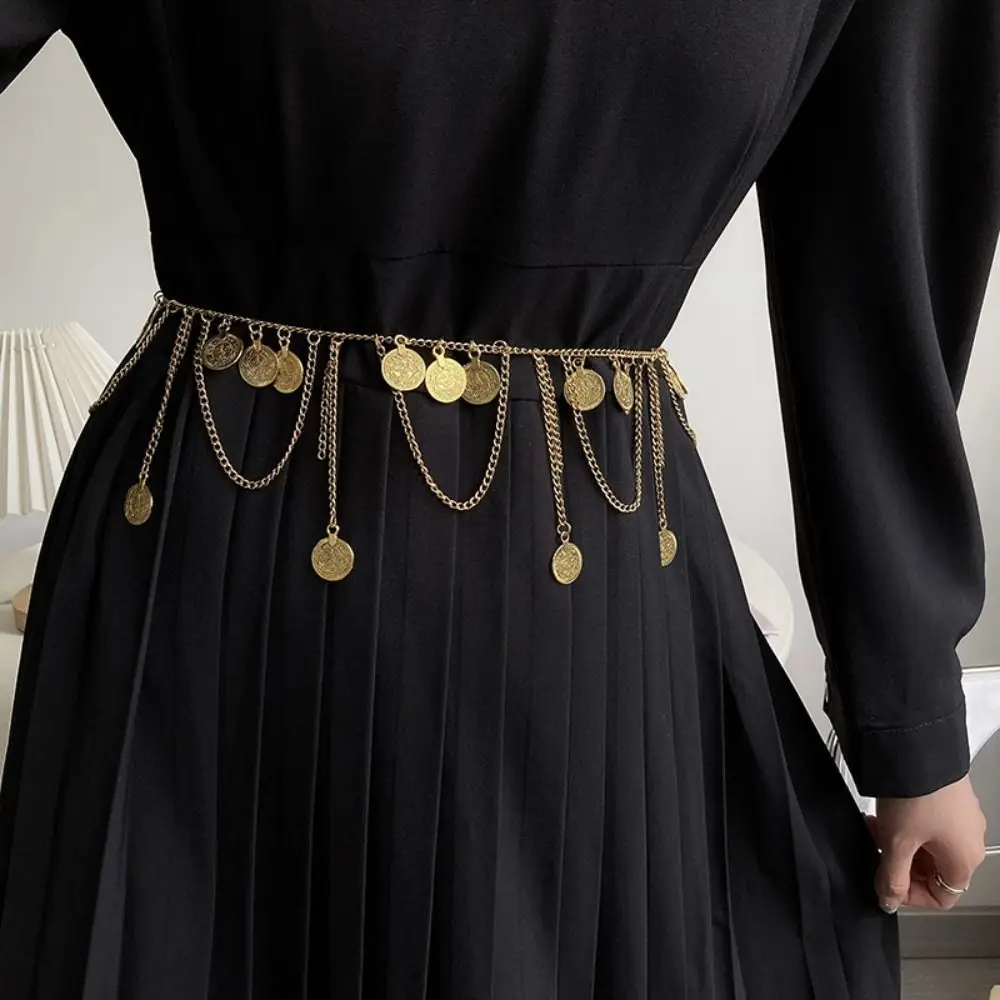 

Coin Pendant Metal Body Chain Belt Bohemian Style Tassel Waist Chain Waist Jewelry Ethnic Style Belly Dance Body Chain Party