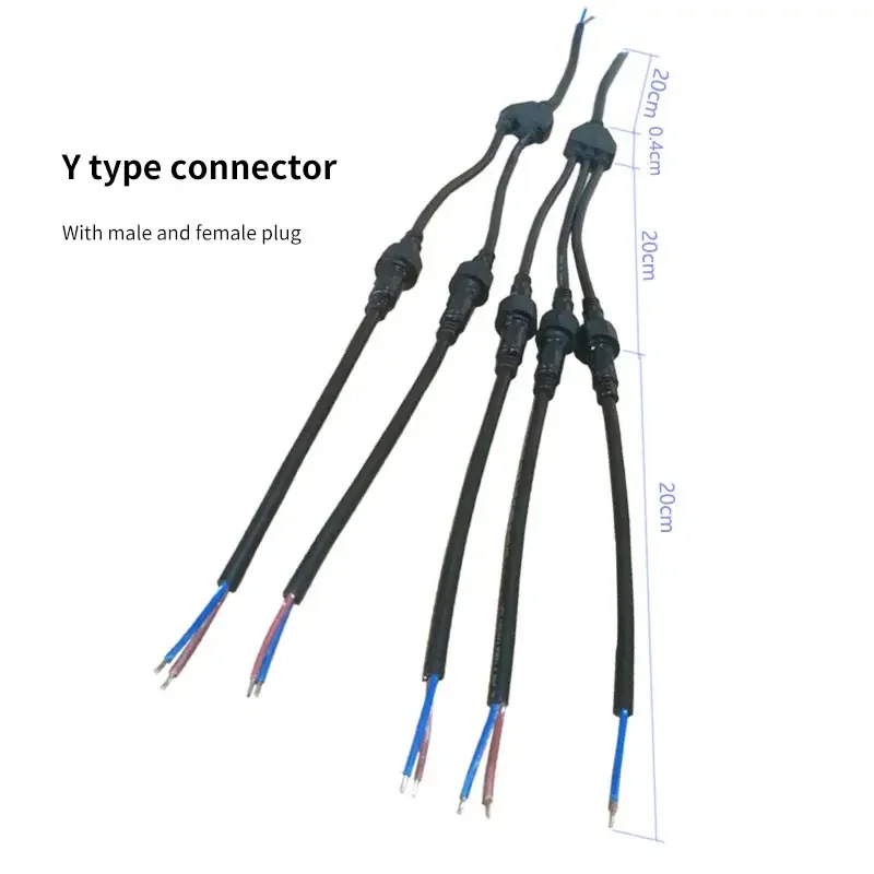 IP67 Y-type Waterproof Connector Cable 2Pin 3Pin 4 Pin Connectors Plug Outdoor Lamp Male and Female Electrical Wire Splitter