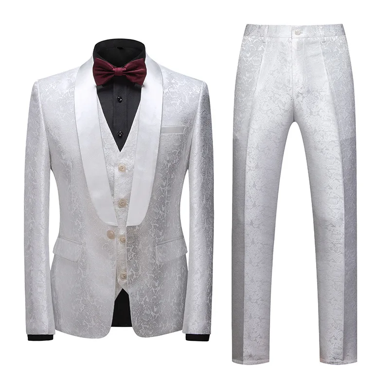 Fashion Jacquard Men Suit Sets Wedding Gala Groomsman Luxury Outfits Evening Party Host Slim Fit Blazer Vest Pants 3 Pieces