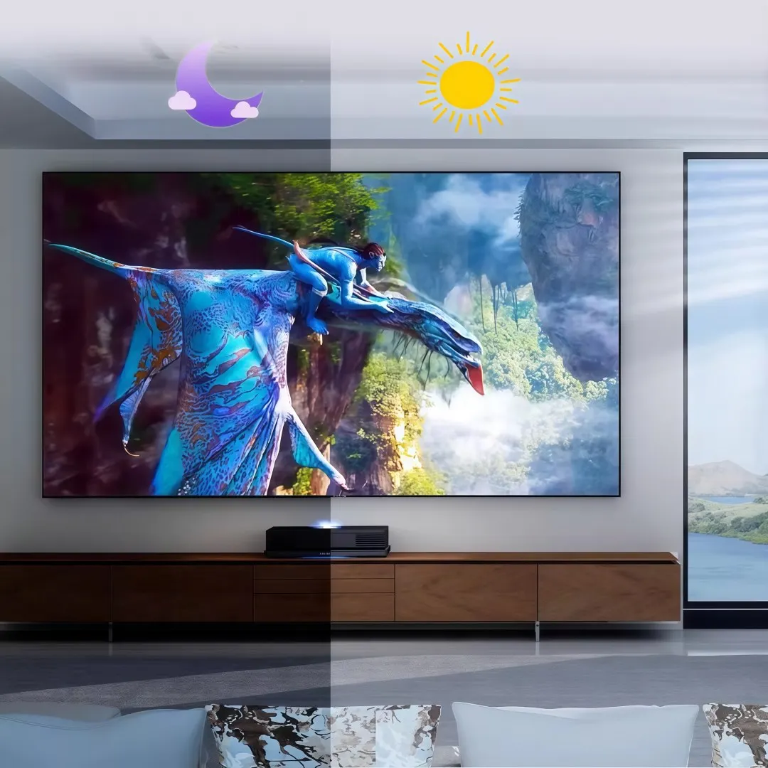 120 Inci 16:9 8K Kualitas Tinggi Ultra Short Throw Anti-Light UST ALR Fresnel Layar Proyektor Bingkai Tetap Fleksibel