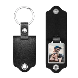 Vintage Leather Photo Keychain Anti-Lost DIY Picture Calendar Keyring For Family Lover Dad Husband Anniversary Memorial Gifts