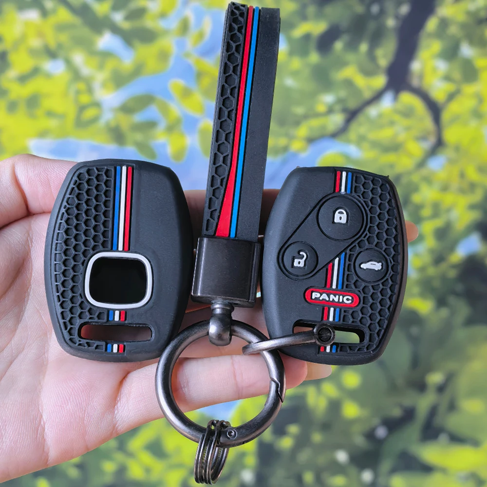 Racing Stripe Honeycomb Key Cover With Keychain For Honda Civic Accord VII CRV FRV Insight Shuttle Stream Jazz 4 Button Fob