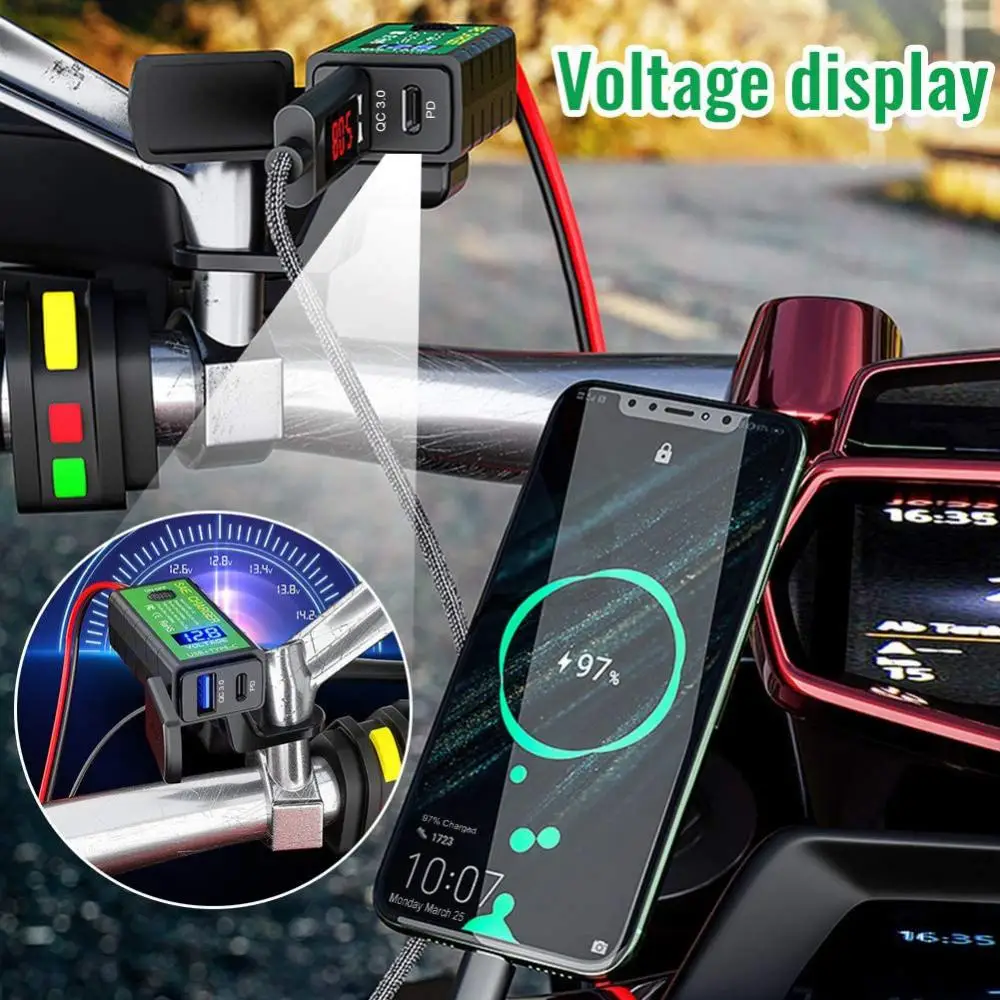 M.2 3.1A/4.8A SAE to USB Type-C Motorcycle Voltmeter ON/Off Switch Fast Charger