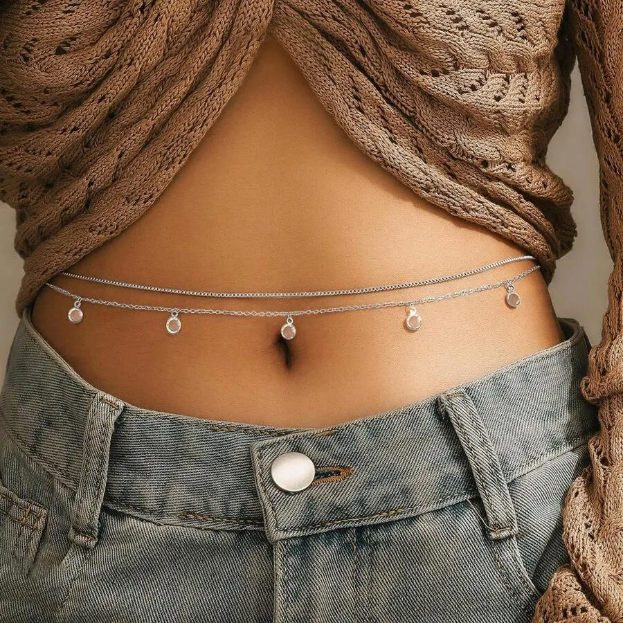Fashionable and Sexy Body Chain Accessories Sparkling Plain Chain 2025 Women's New Summer Beach Bikini Waist Chain Jewelry