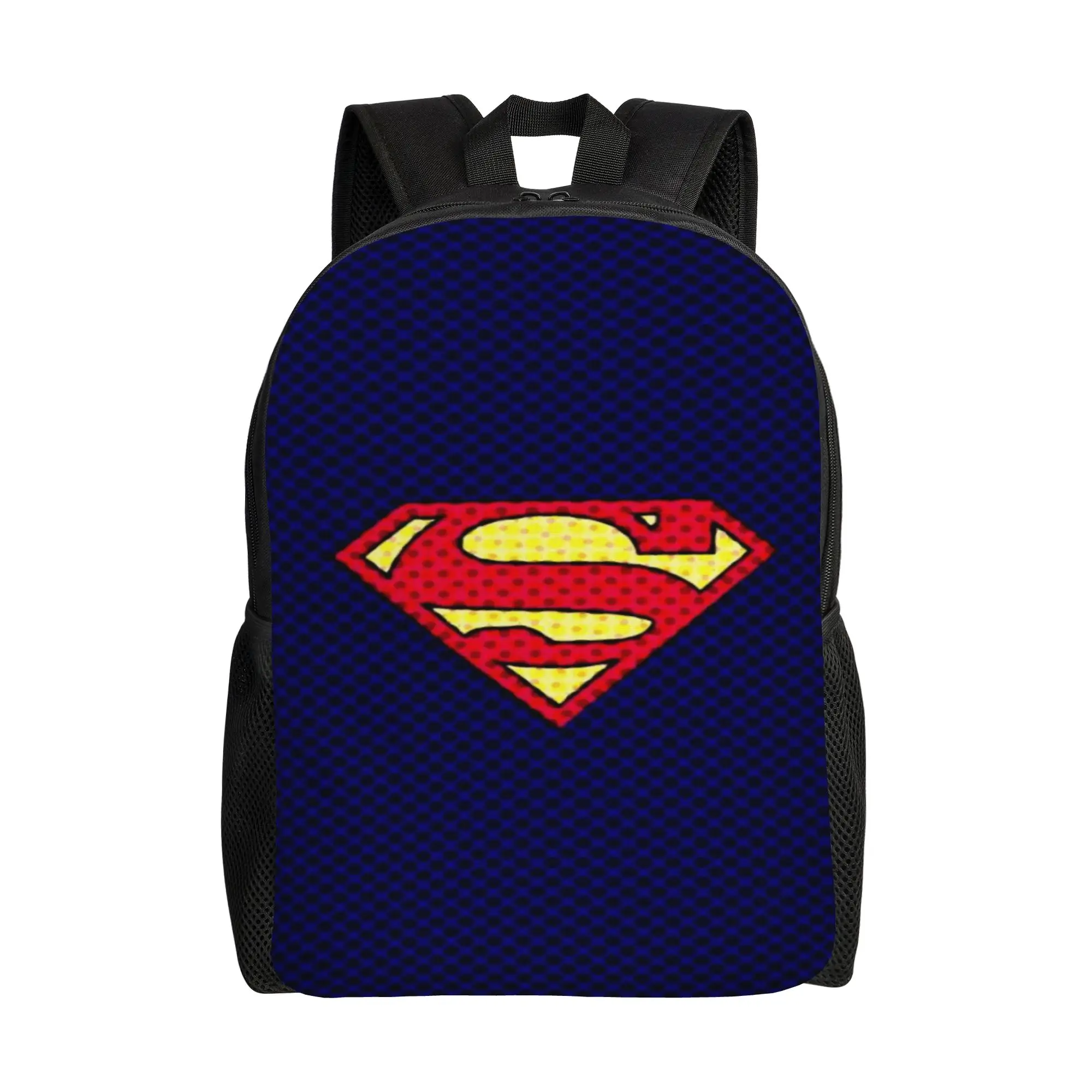 Back to school season Dark Blue Textured Superman Shield Bookbag  Male Lady Dual-Use Backpack