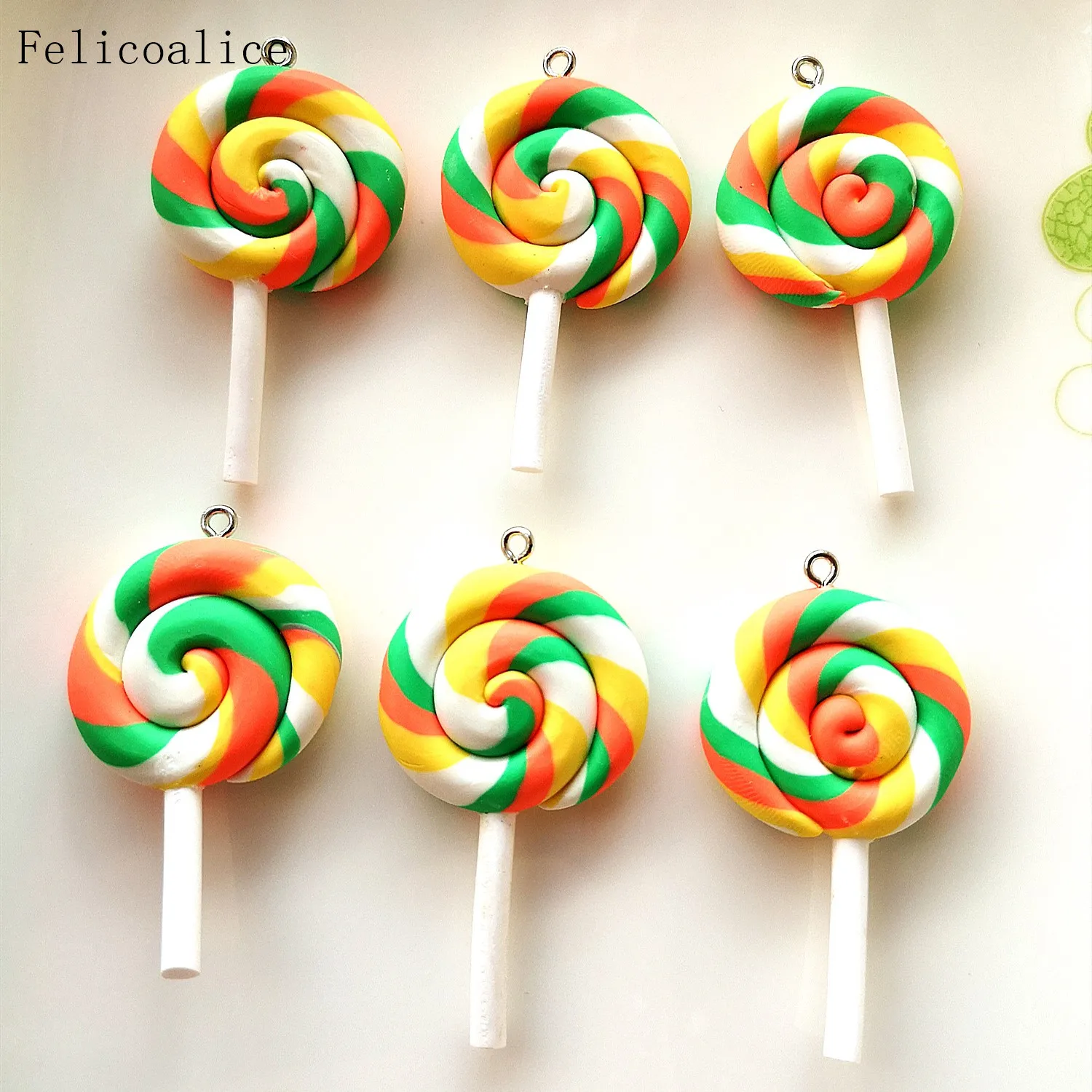 1/2PCS Große Simulieren Ton Lolipop Nette Plastilin Süßigkeiten Flache Rückseite für Kinder DIY Telefon Dekoration Schreibtisch Dekoration fee Garten – Detail 14