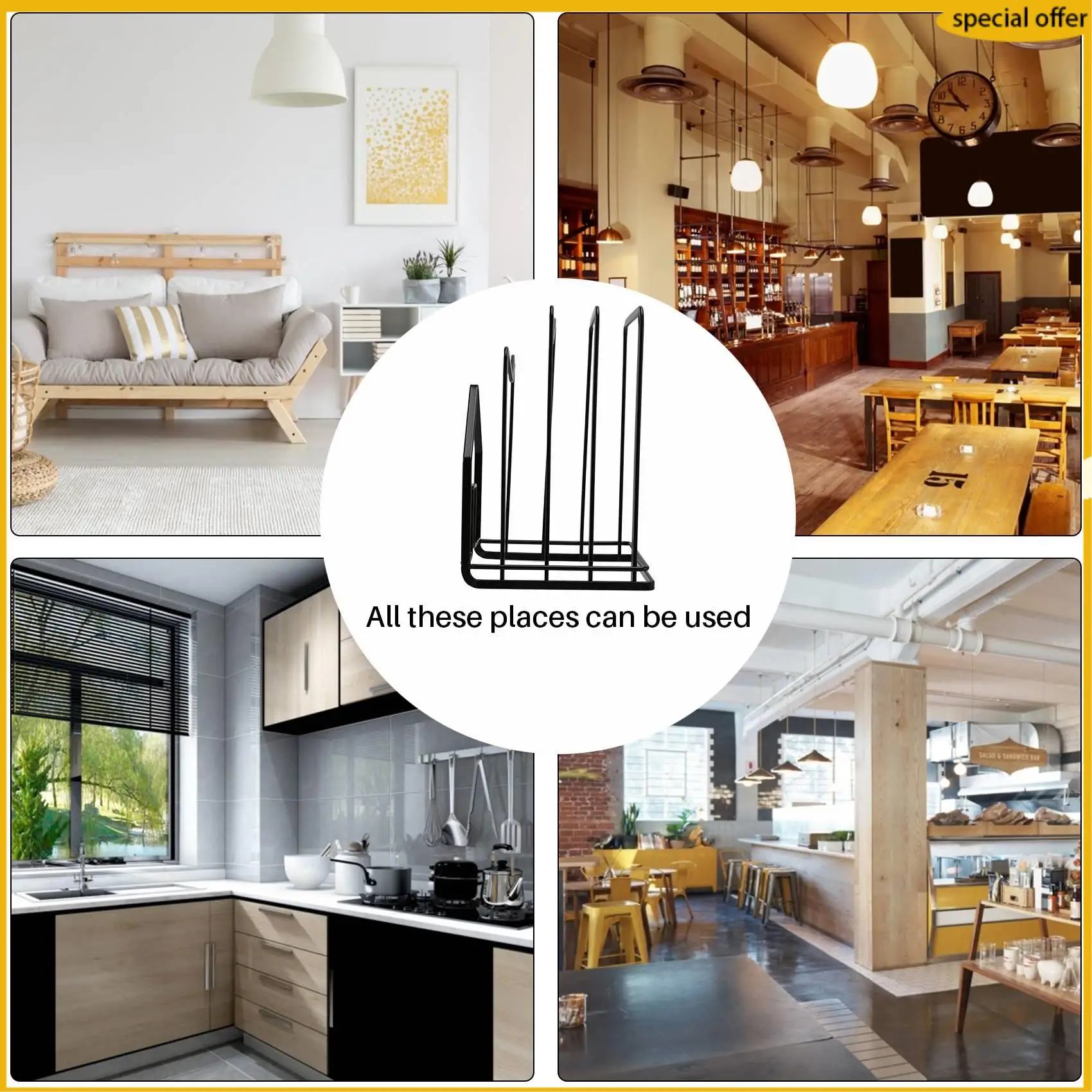 

A50I Chopping Board Organizer Stand Holder Cutting Board Rack Kitchen Countertop Pots Pan Lids Rack Organizer Flat Steel