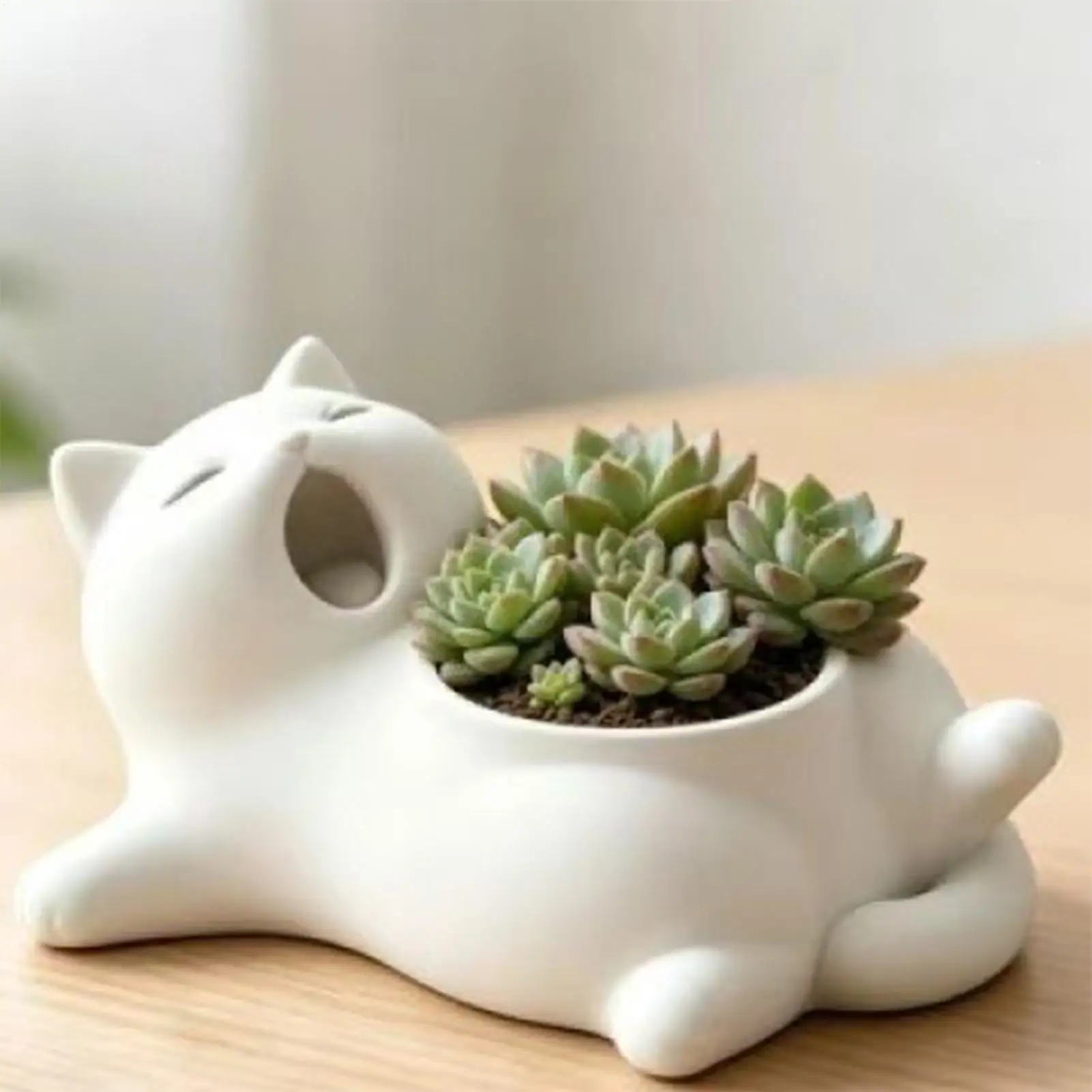 

Cat Planter Cute Yawning Animal 3D Printing Small Cactus Pots for Home Office Living Room Entryway Balcony Bookshelf Desktop