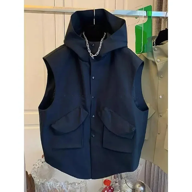 double pocket workwear sleeveless hooded vest for men and women sleeveless camisole top  coats  vests