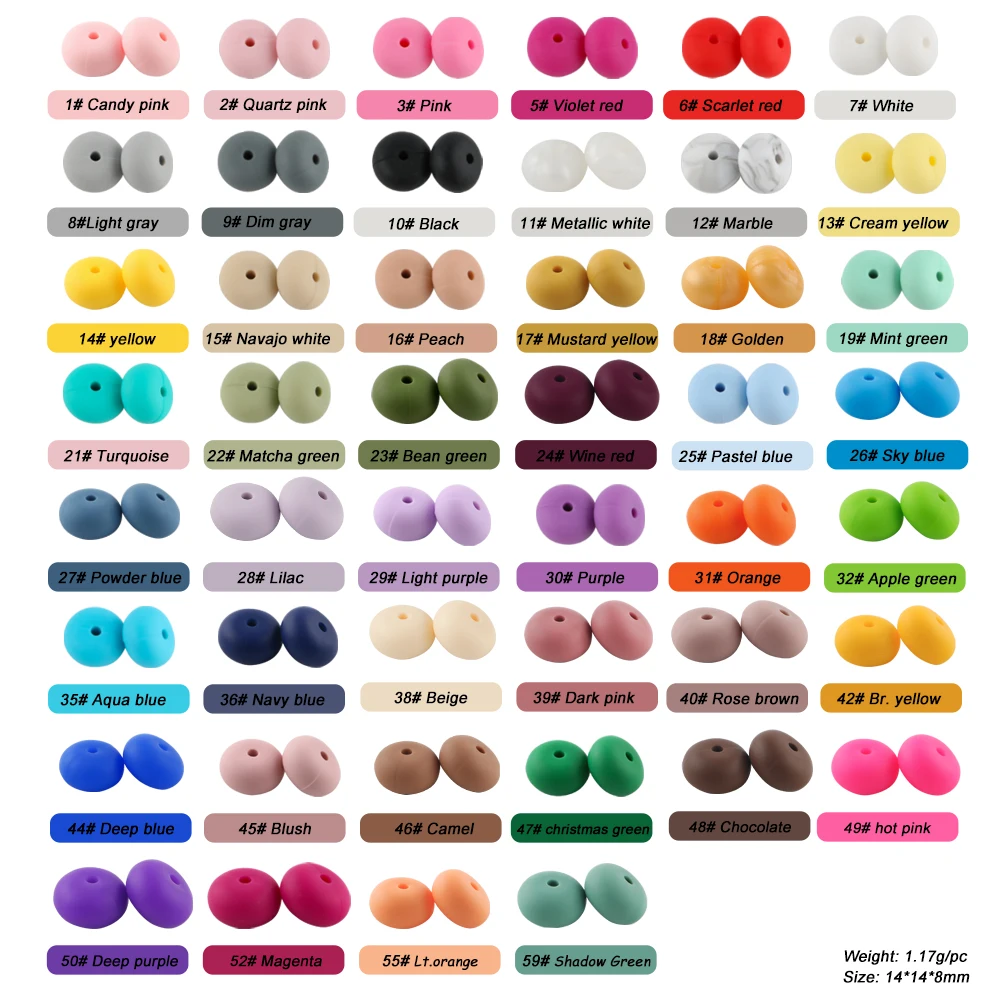 Sunrony 50pcs/lot 14mm Abacus Loose Silicone Beads Lentil Bead For Jewelry Making DIY Bracelet Necklace Decoration Accessories