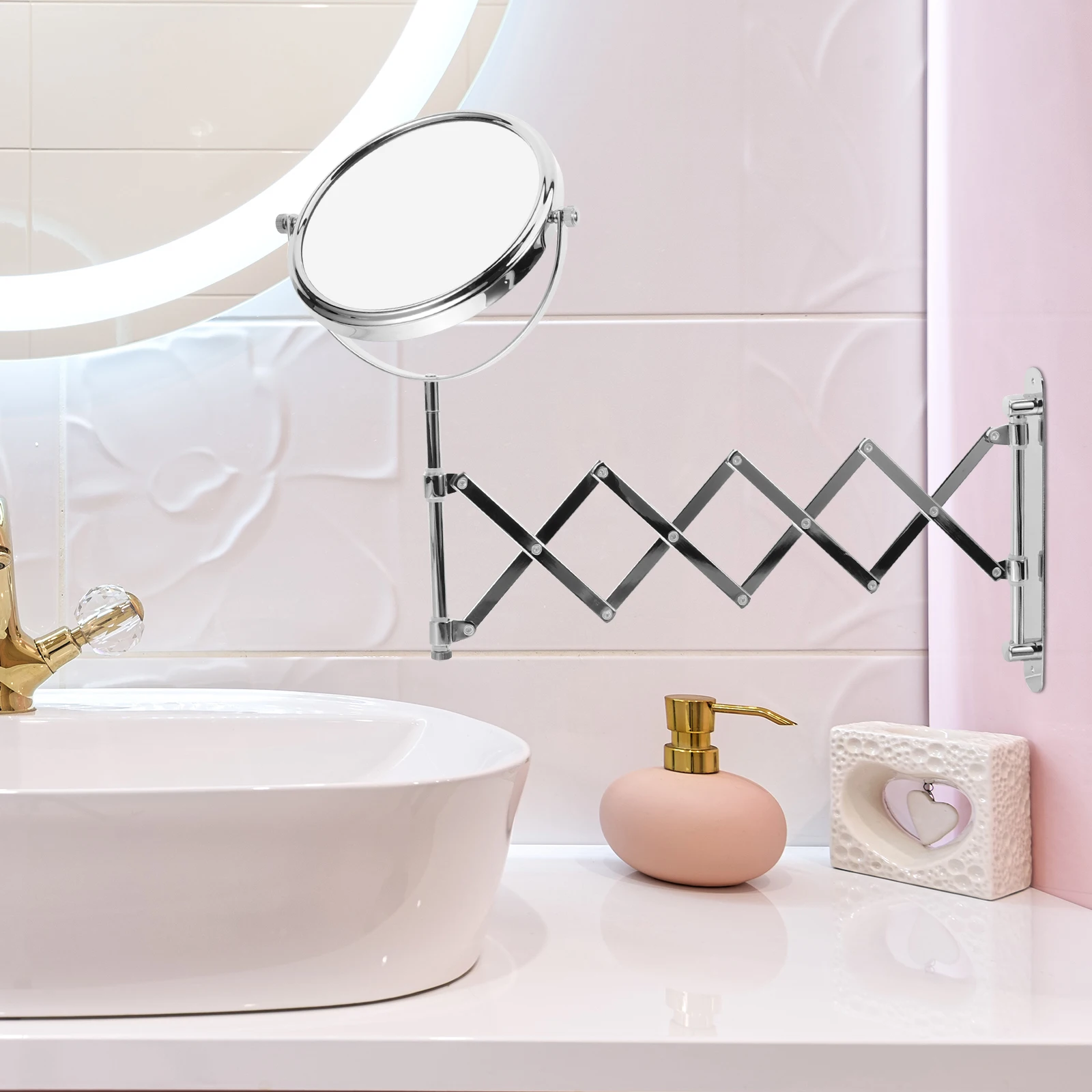 

360 Degree Swivel Bathroom Mirror 3X Wall Mounted Extendable Makeup Vanity Retractable Space Saving Compact for Small
