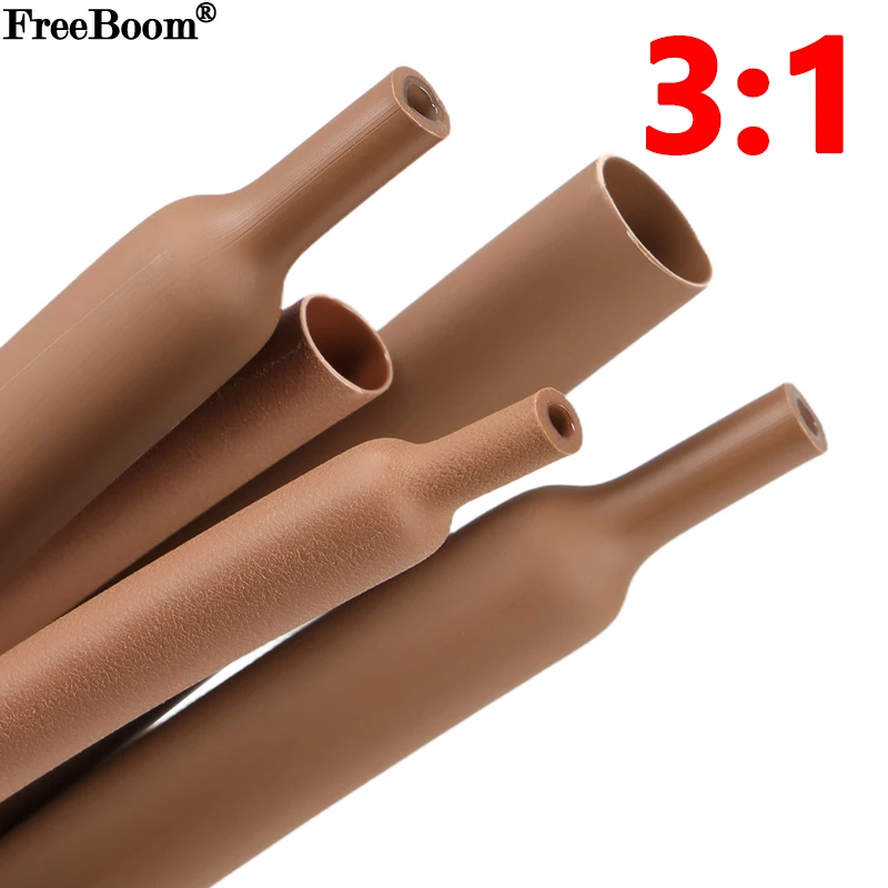 

1~20m 3:1 Heat Shrink Tubing With Glue Brown 1.6 ~ 39mm Double Wall Adhensive Lined Wire Polyolefin Cable Sleeve Waterproof