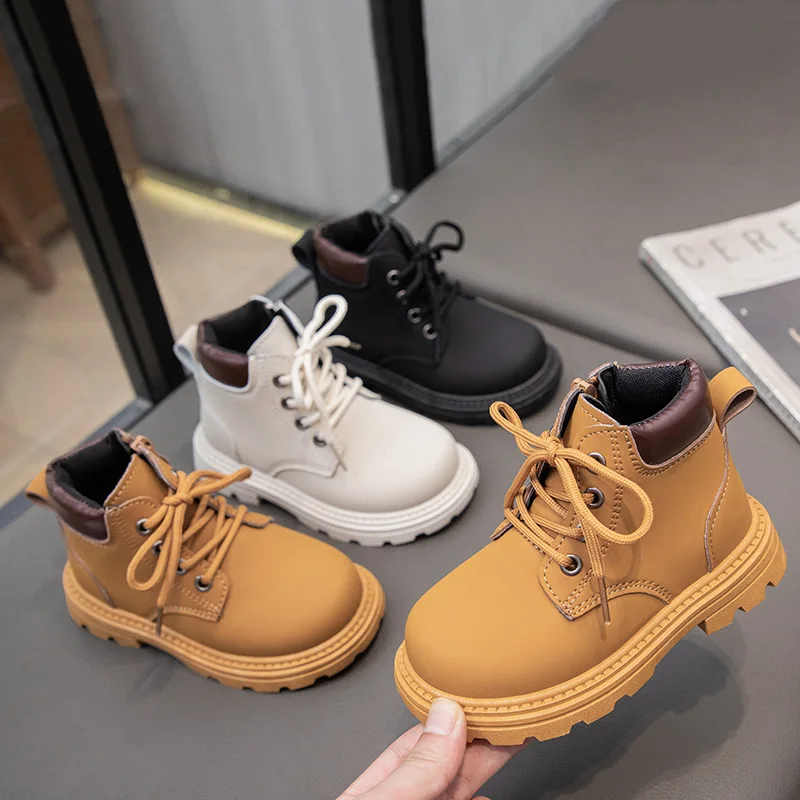 

Children Winter Fashion Boots Boys Soft Soled Leather Low Top Solid Color Side Zipper Boots Girls Comfortable Non Slip Kid Shoes