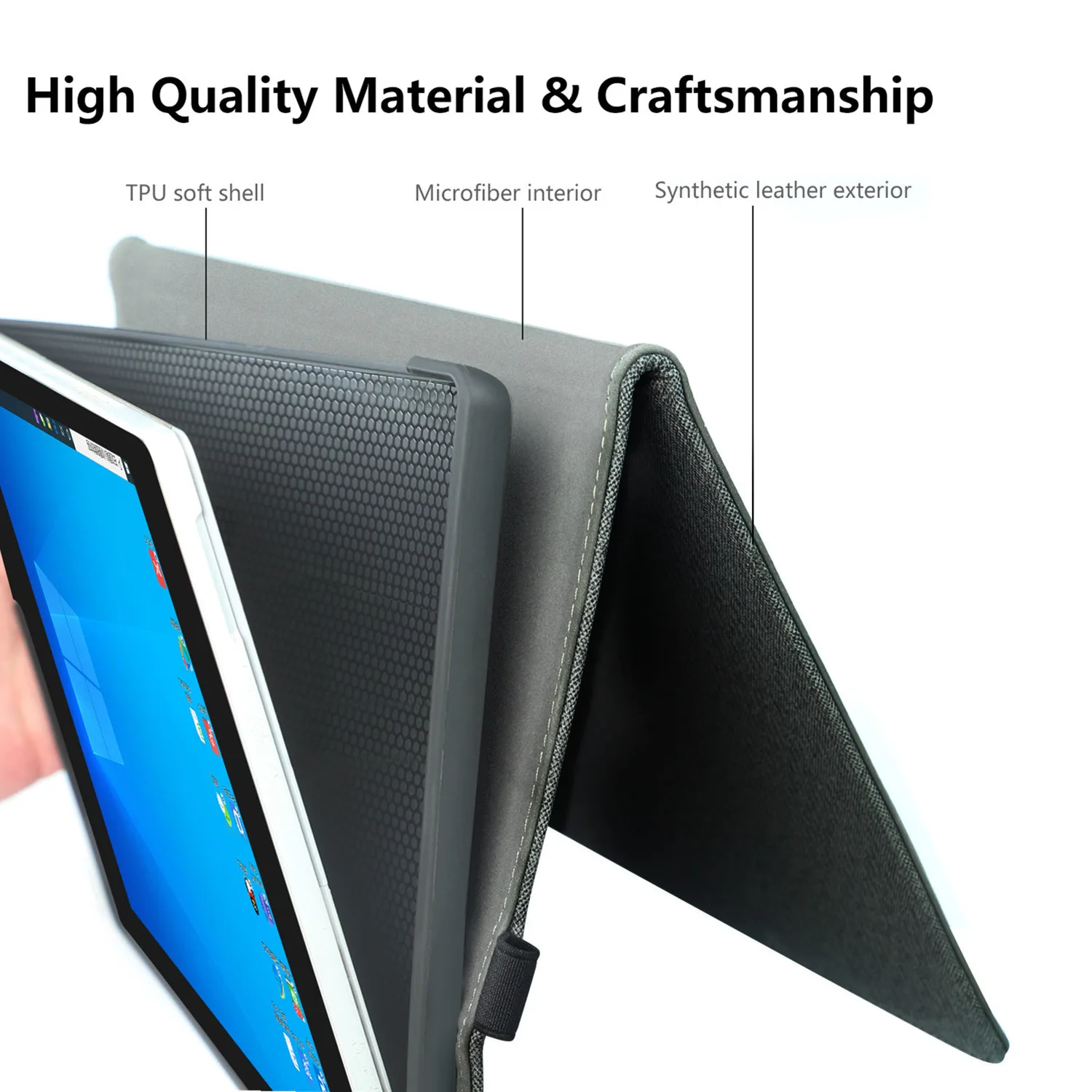 เคส Surface Pro X พร้อมที่ใส่สไตลัสฝาครอบป้องกันมุมมองหลายมุม Folio Case สําหรับ Microsoft Surface Pro X 13"