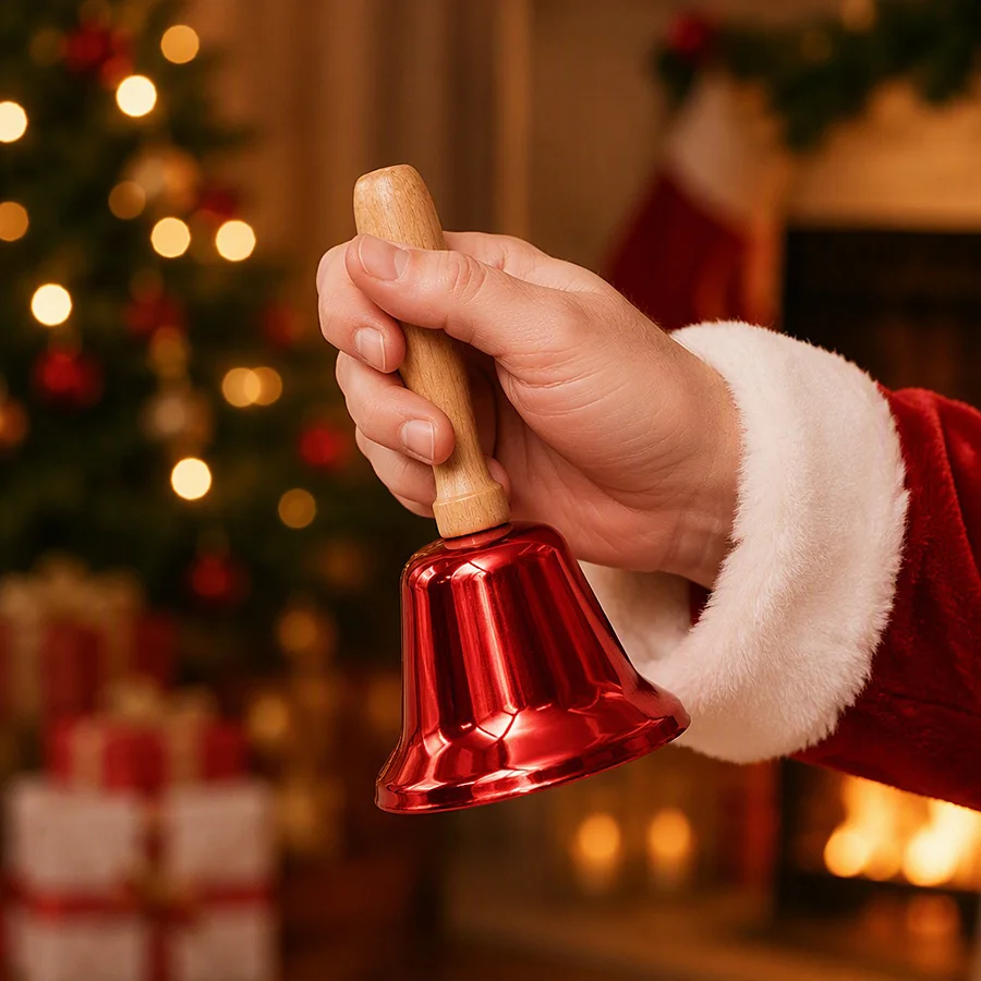 1PC Hand Bell with Wooden Handle, 2 Colors, Christmas Thanksgiving Home Gathering Decor, Birthday Gift for Seniors Parents
