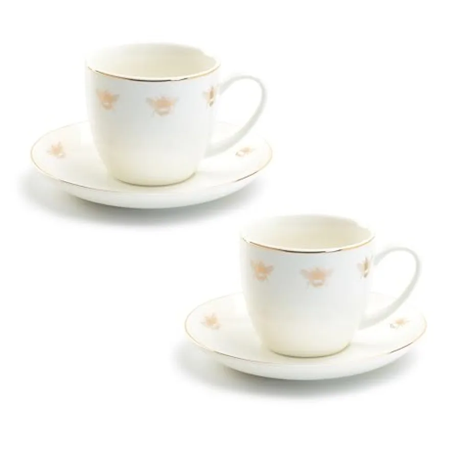 

Gracie China Gold Bee Porcelain Tea or Coffee Cup And Saucer 9-Ounce Set of 2