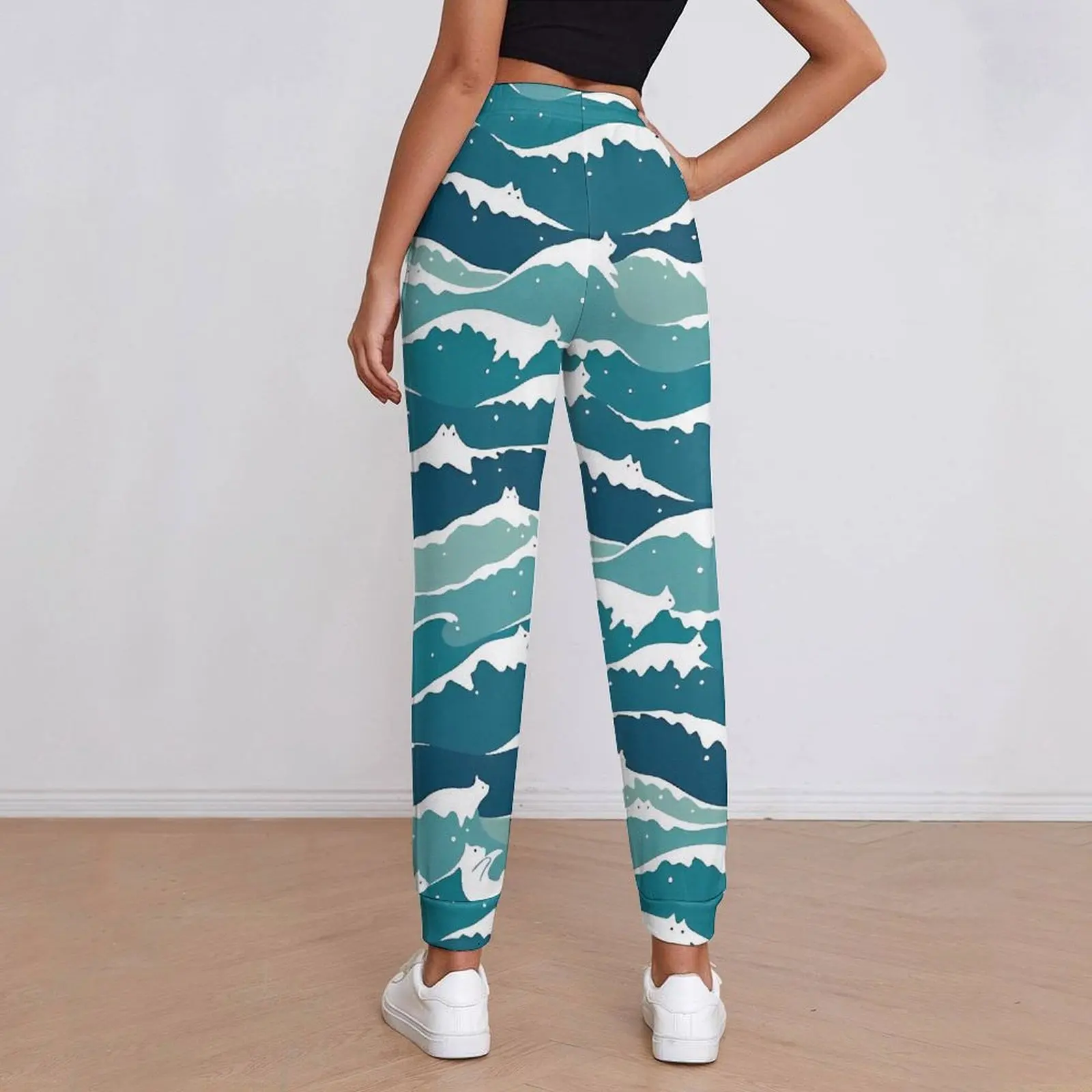 Blue And Green Wave Print Pants Woman  Hip Hop Joggers Spring Trendy Custom Trousers Big Size