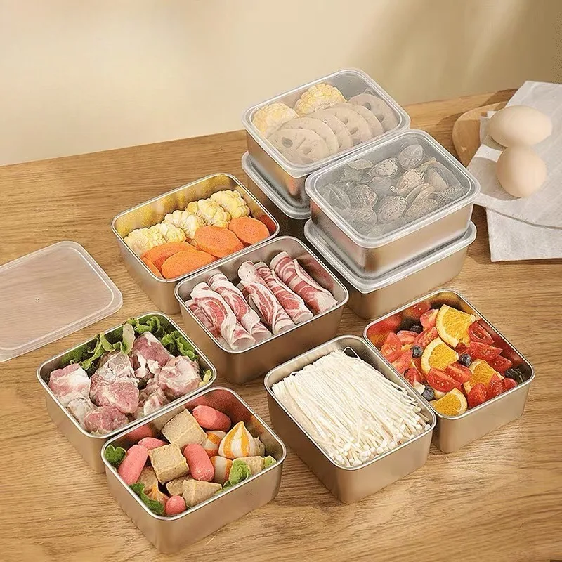 3 Piece Stainless Steel Refrigerator Freezer Box with Lid, Reusable, Suitable for Travel and Work, Dishwasher Safe and Freezable