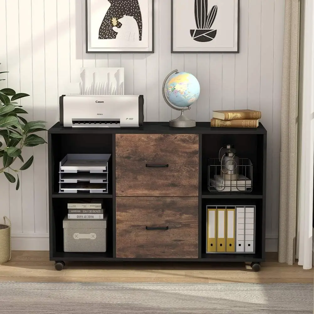 2-drawer filing cabinet, large mobile horizontal filing cabinet suitable for letter size, printer rack for home office rollers