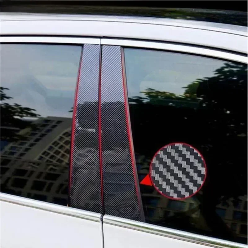 6Pcs Carbon Fiber Look Door Trim Sticker for Hyundai IX35 Tucson 2010-2012 2013 2014 2015 Window B C pillars Post Car Styling