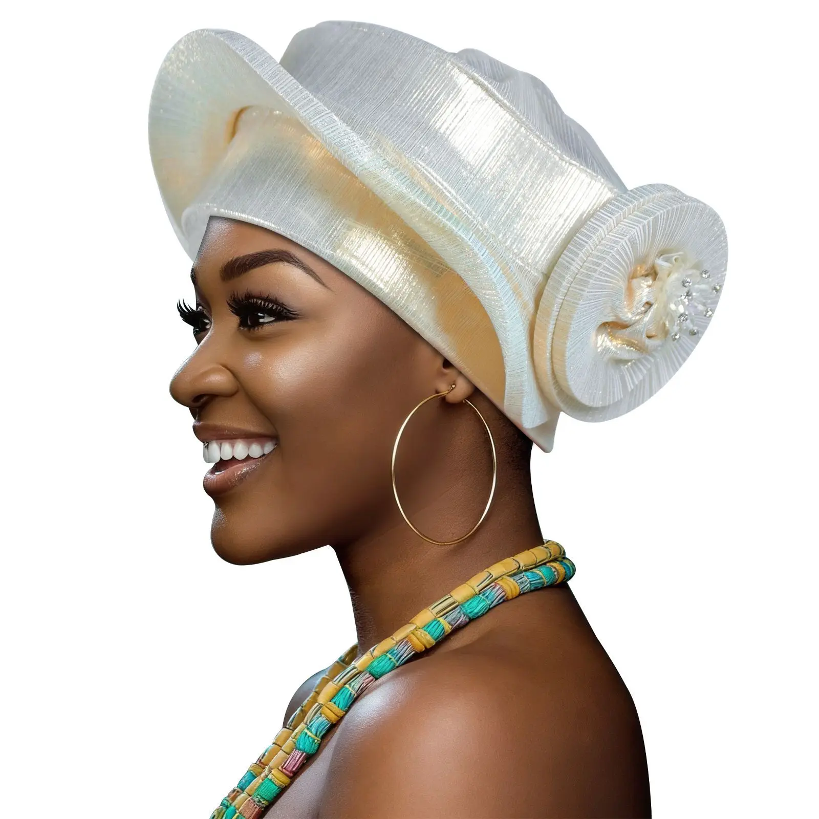 

Elegant Pre-tied Nigeria Auto Gele Turban Women African Wedding Headtie Bonnet Comfortable Formal Occasion Head Wrap Headscarf