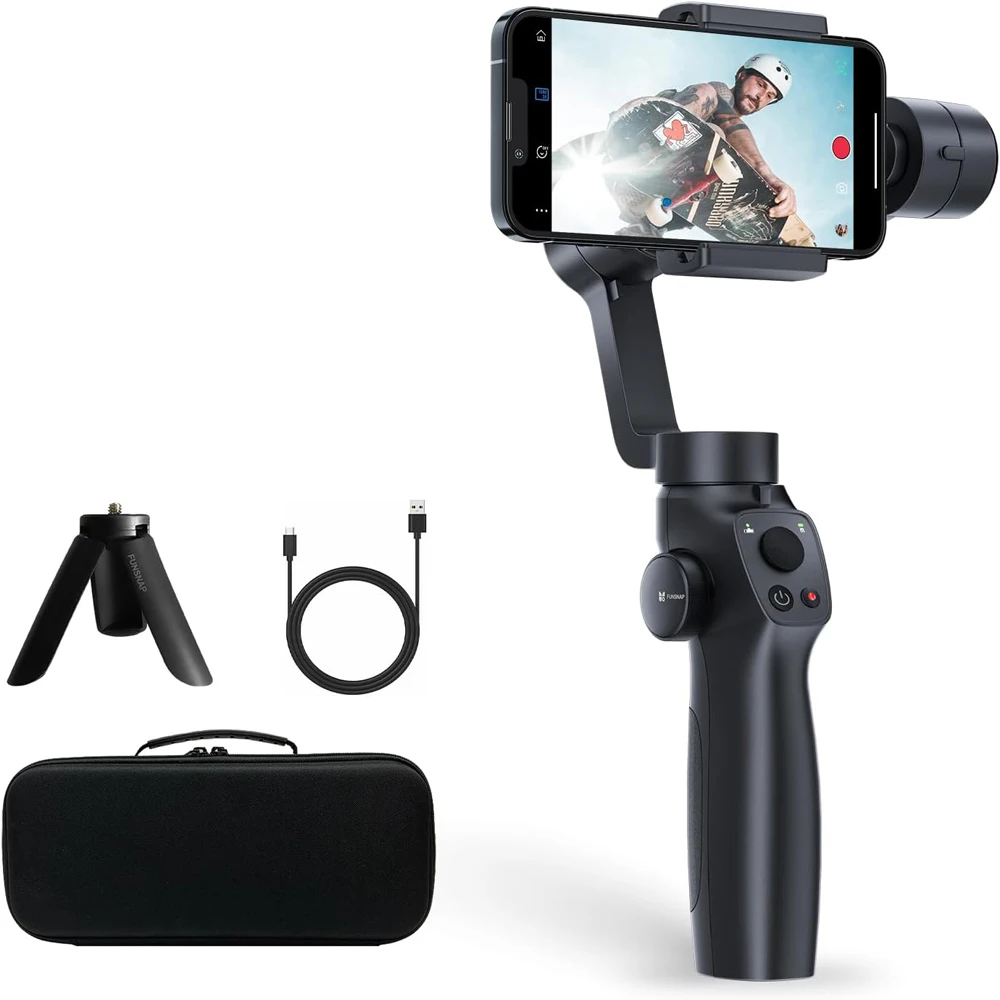 FUNSNAP مثبت Gimbal، iPhone Gimbal/عجلة التركيز للوجه/تتبع الكائنات لـ Gimbal للهاتف المحمول ثلاثي المحاور للفيديو