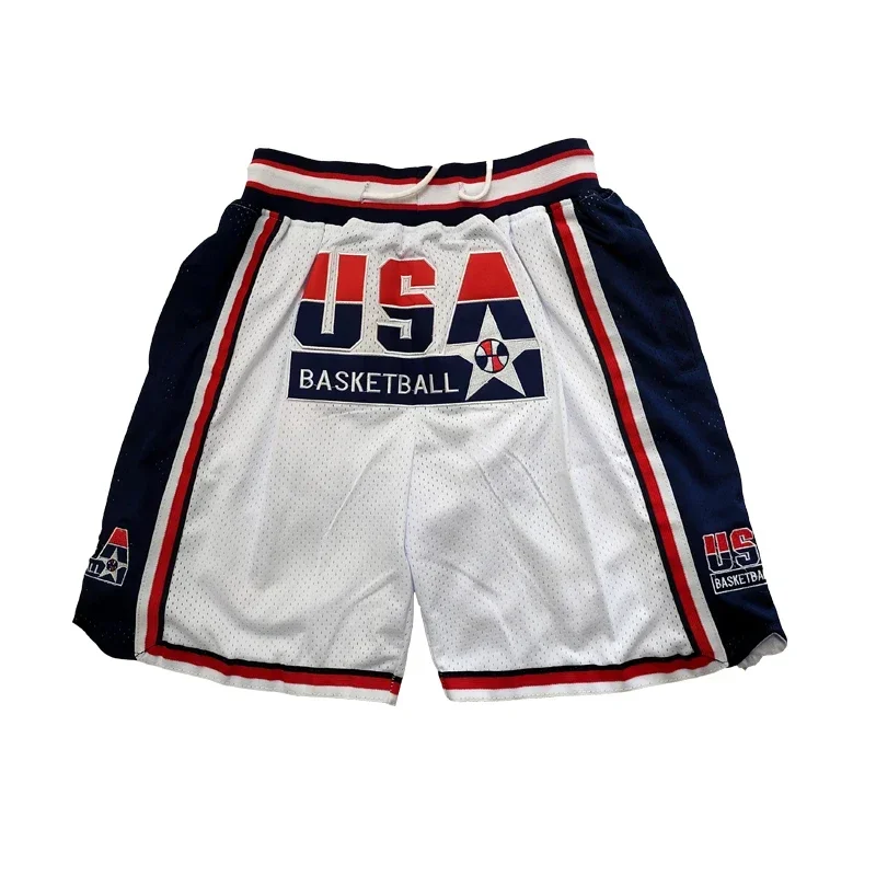 New Basketball Shorts 1992 American Four-pocket Sewing Embroidered Outdoor Sports Beach Pants Airy White Blue 2024 Summer Latest