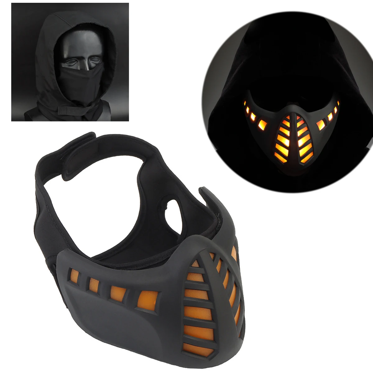 

Cyberpunk Luminous Mask With Head Cover Baseball Cap Halloween Role-playing Props CS Airgun Shooting War Game Half Face Mask